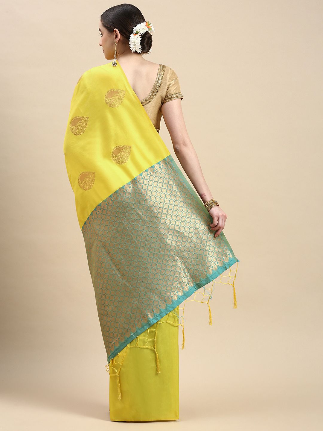 Lemon Yellow Banarasi silk sarees for weddings