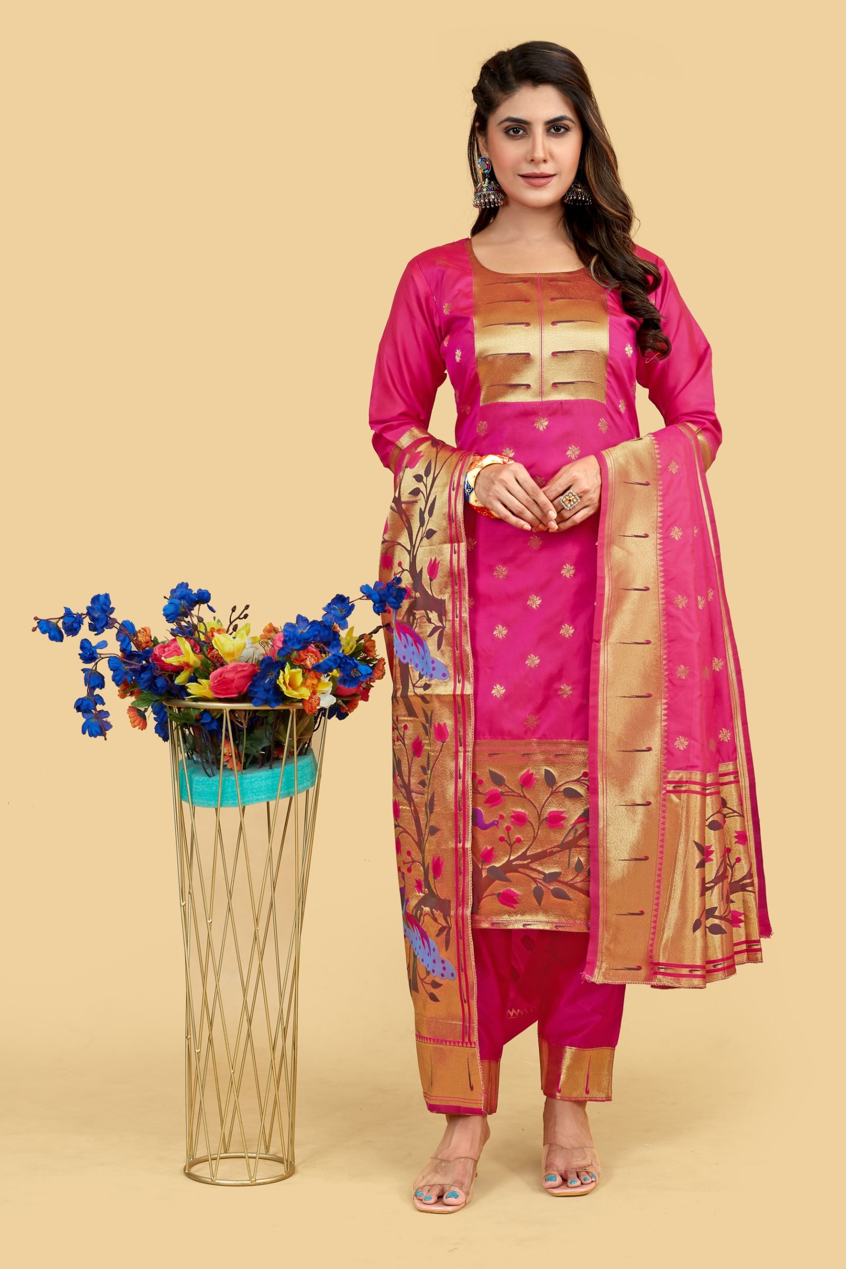 Pink Color Paithani Style Design latest fashion in indian suits