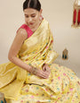 Cream Color Bollywood Festival Banarasi Silk Saree and Heavy designer Look Meenakari Saree