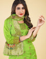 Lemon Green Color Ladies Unstich suit dress material in Paithani Style