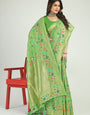 Pista Green Toned Designer Linen Silk Saree Beautiful Meenakari Rose Design and Designer Pallu.