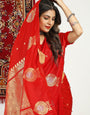 Red Color Designer Heavy Look Banarasi Silk Saree Silver Gold Zari Weaving Work And