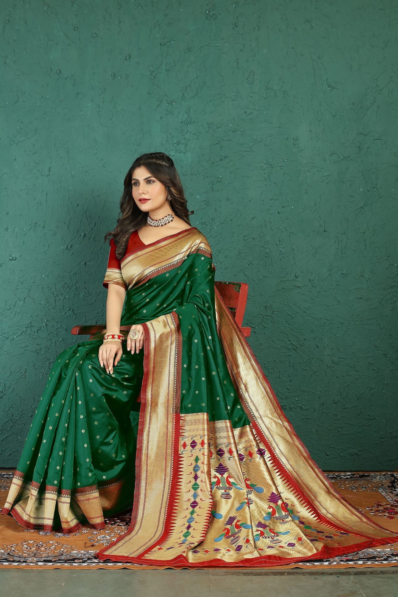 Green Colour Authentic Paithani Silk Sarees