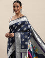 navy blue Authentic Paithani sarees with great radha krishna pallu orignal look