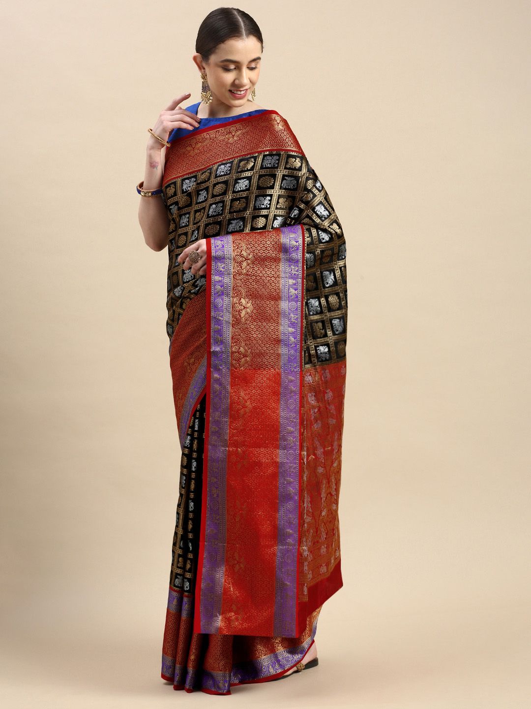Black Color Handwoven Kanchipuram Silk Sarees