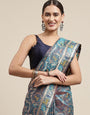 Rama color Woven Design Zari Silk Blend Patola Saree