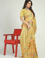 Cream Toned Designer Linen Silk Saree Beautiful Meenakari Rose Design and Designer Pallu.