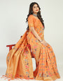 Orange Toned Designer Linen Silk Saree Beautiful Meenakari Rose Design and Designer Pallu.