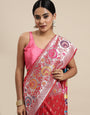 Red Toned Partywear Banarasi Silk Saree Color Ful Meenakari Woven Design And Designer Rich Pallu