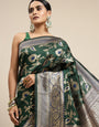B Green color Designer Banarasi silk saree with meenkari work design