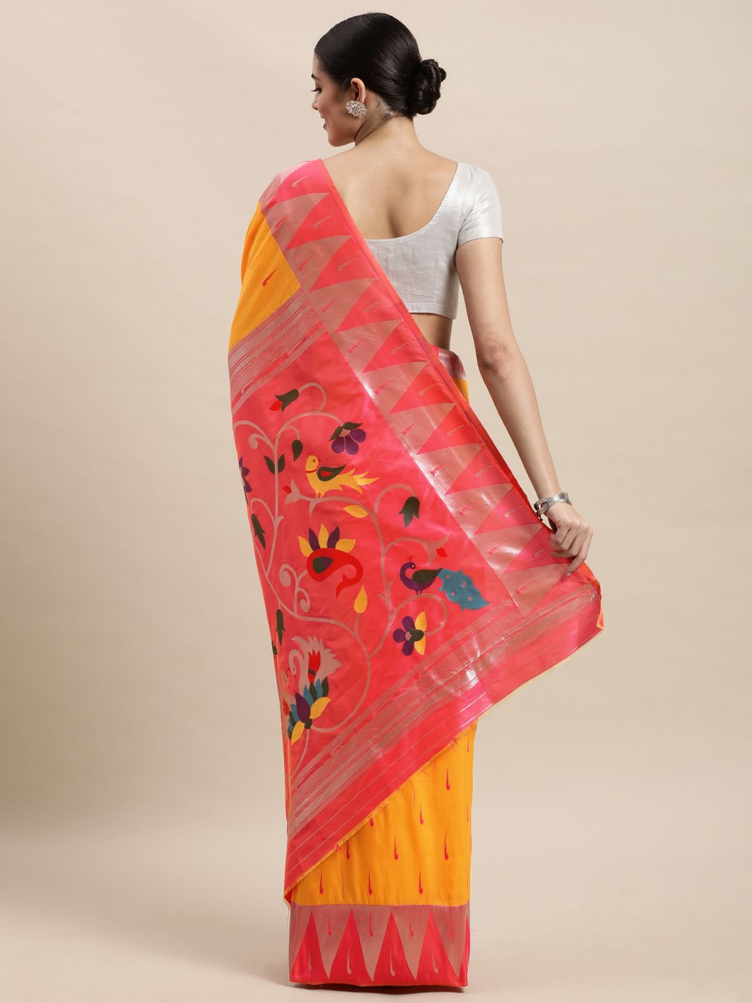 yellow traditional paithani saree for woman fancy look