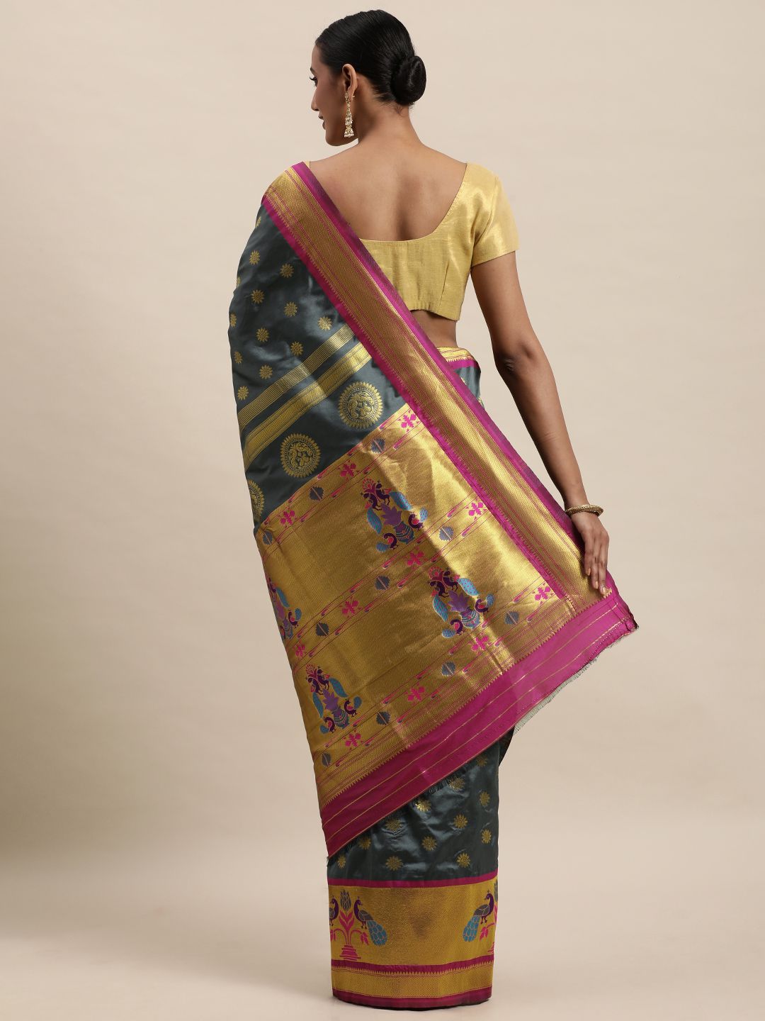 grey classic paithani saree form yeola buy online