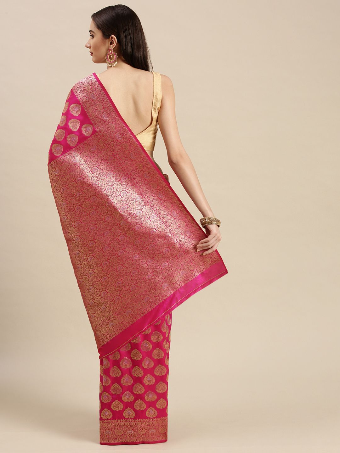 Pink Color Exclusive Banarasi Silk Saree And Beautiful Silver and Gold Zari Work-Indian Collection