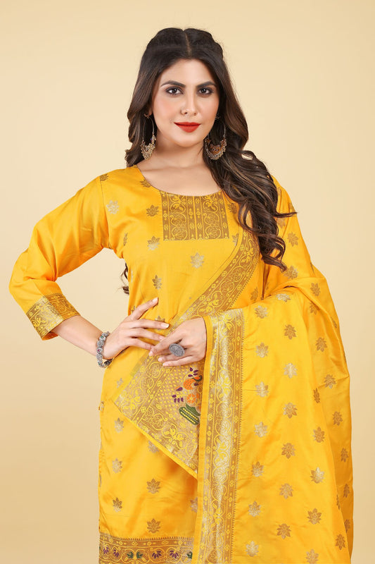 Paithani Silk With Zari Weaving Salwar Suit ( Unstitched ) Yellow