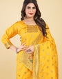 Yellow Color Ladies Unstich suit dress material in Paithani Style