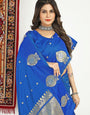 Royal Blue Color Designer Heavy Look Banarasi Silk Saree Silver Gold Zari Weaving Work And