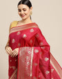 Wine(Red) Color Traditional Handloom Banarasi Silk Saree and Designer Weaving Work Pallu