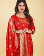 Red Color Ladies Unstich suit dress material in Paithani Style