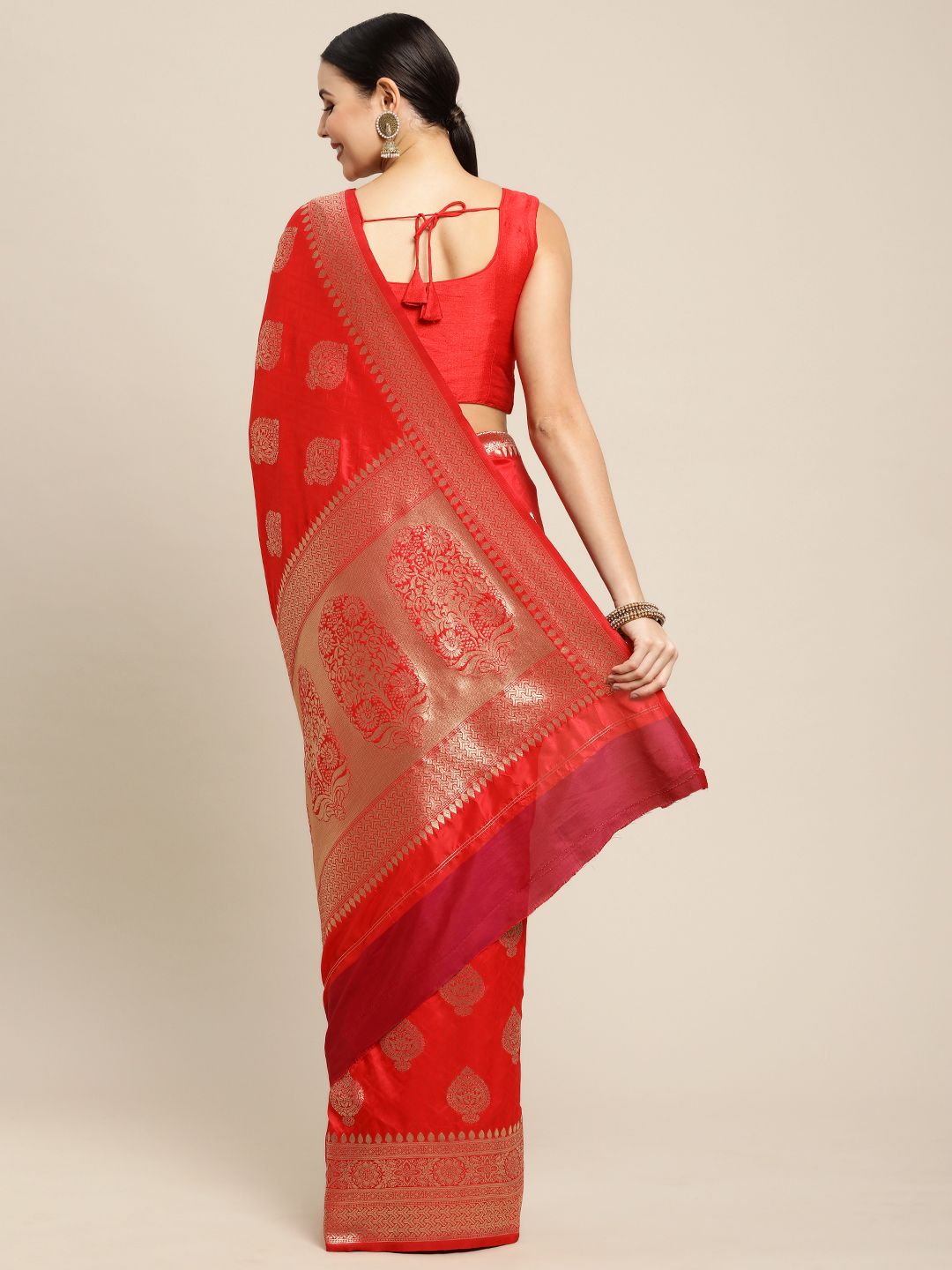 Red Color Festive Banarasi Silk Emboss Design Saree and Gold Zari Weaving Work