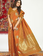 Orange Color Designer Heavy Look Banarasi Silk Saree Silver Gold Zari Weaving Work And