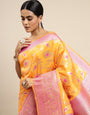 Yellow color Designer Banarasi silk saree with meenkari work design