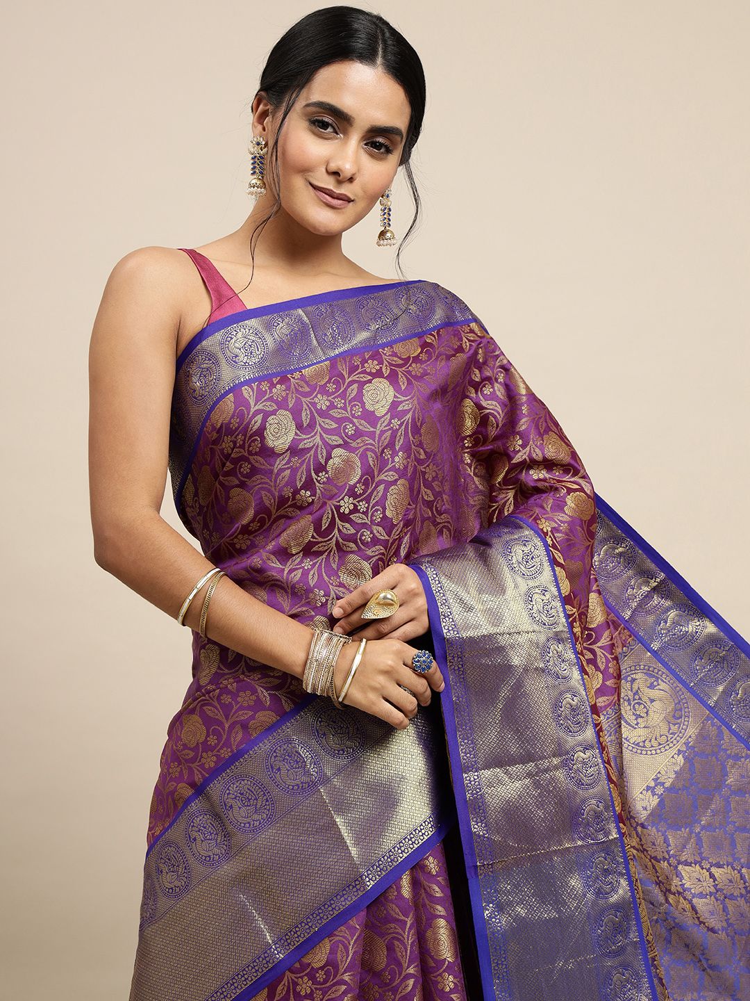 purple pattu kanichipuram south indian Saree for woman