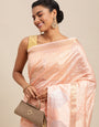 Peach color designer  linen silk saree