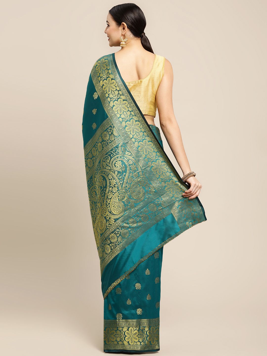 Steel rama color everyday were paithani saree for woman