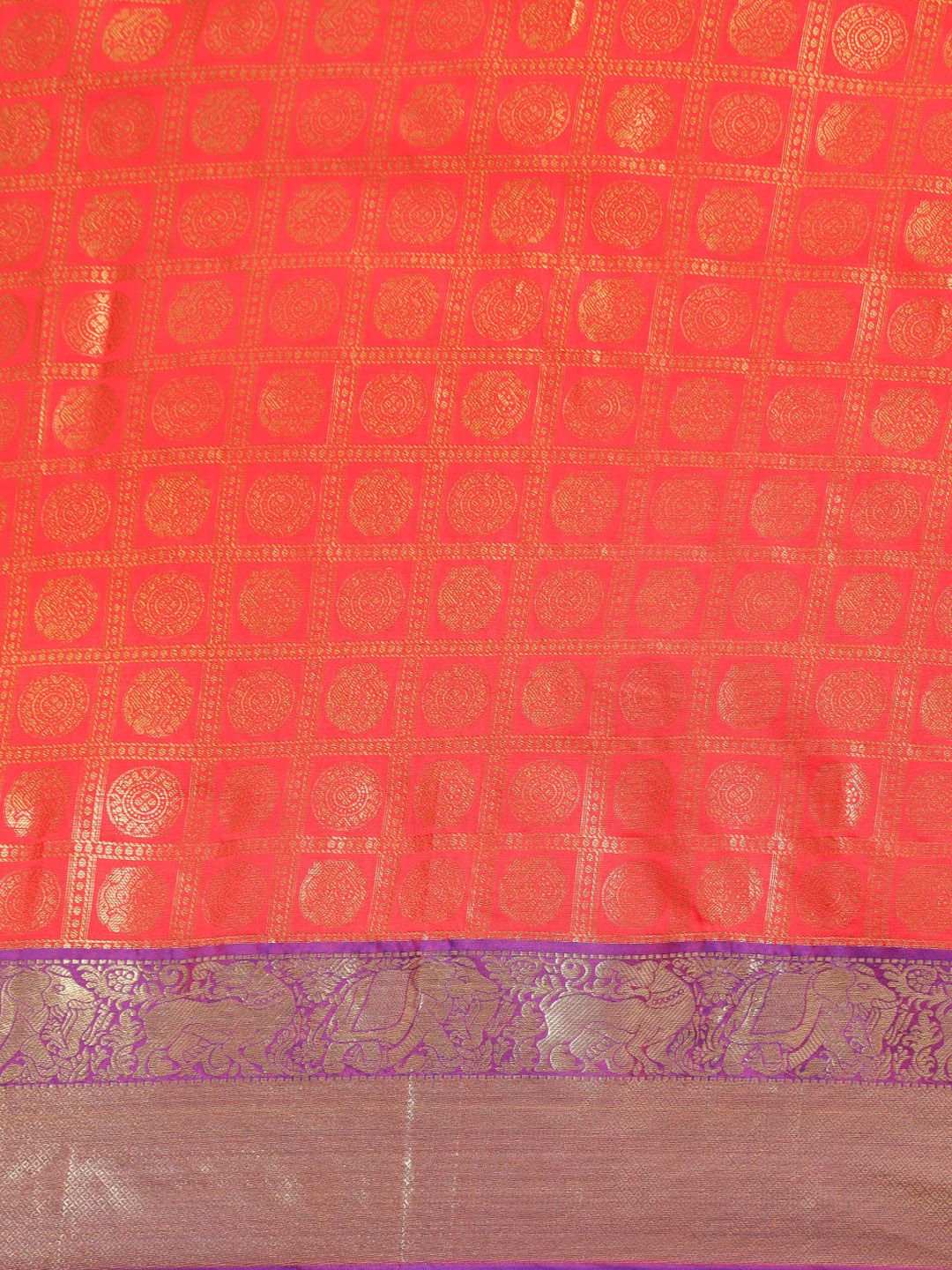 Red color New kanchipuram pattu silk saree with contrast bodar and pallu
