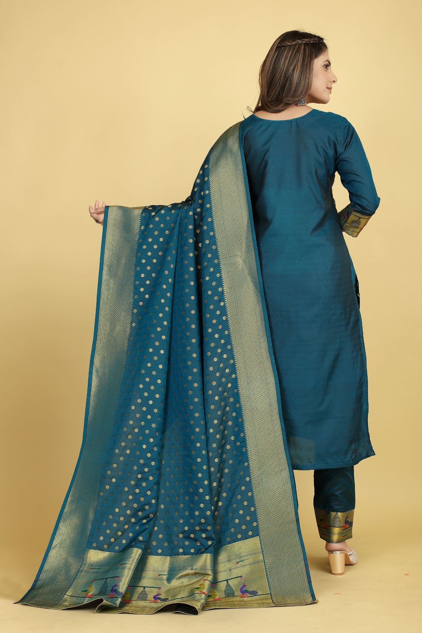 Paithani Silk With Zari Weaving Salwar Suit ( Unstitched ) Rama