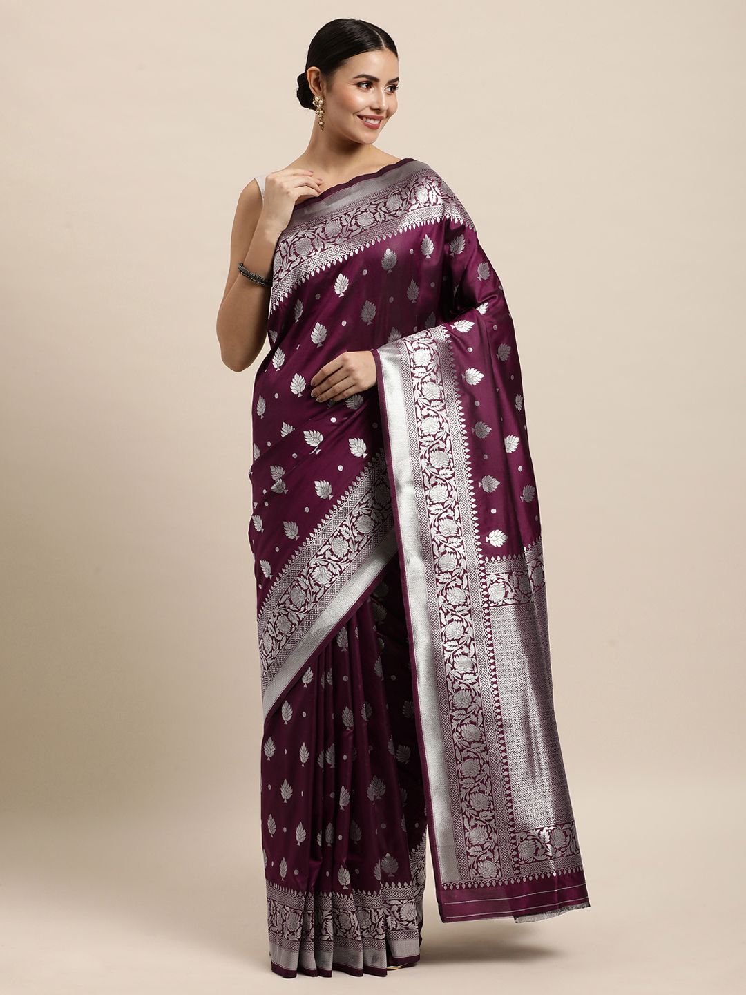 Wine And Silver Toned Silk Saree Special Wedding Edition
