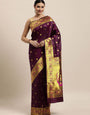 Wine Pure Paithani Silk Saree Gold Zari Weaving Work-Special Wedding wear & party wear Indian Collection