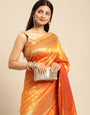 Orenge Color Zari Woven Banarasi Silk Sarees and Small Weaving Design