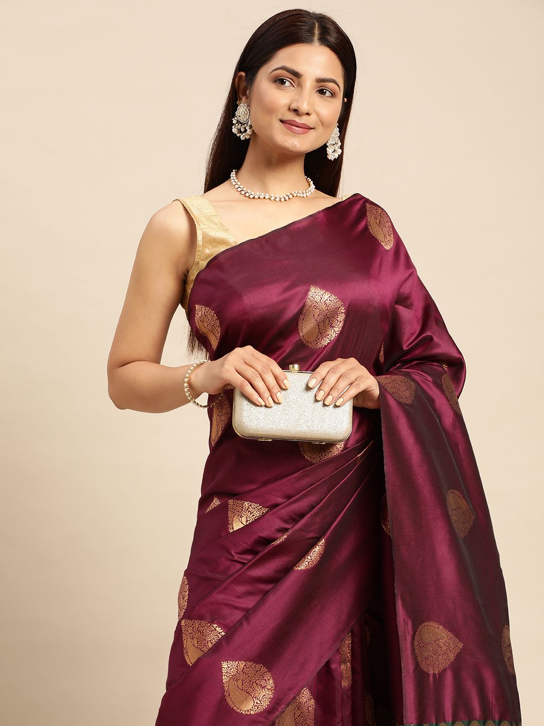 Wine Banarasi silk sarees for weddings