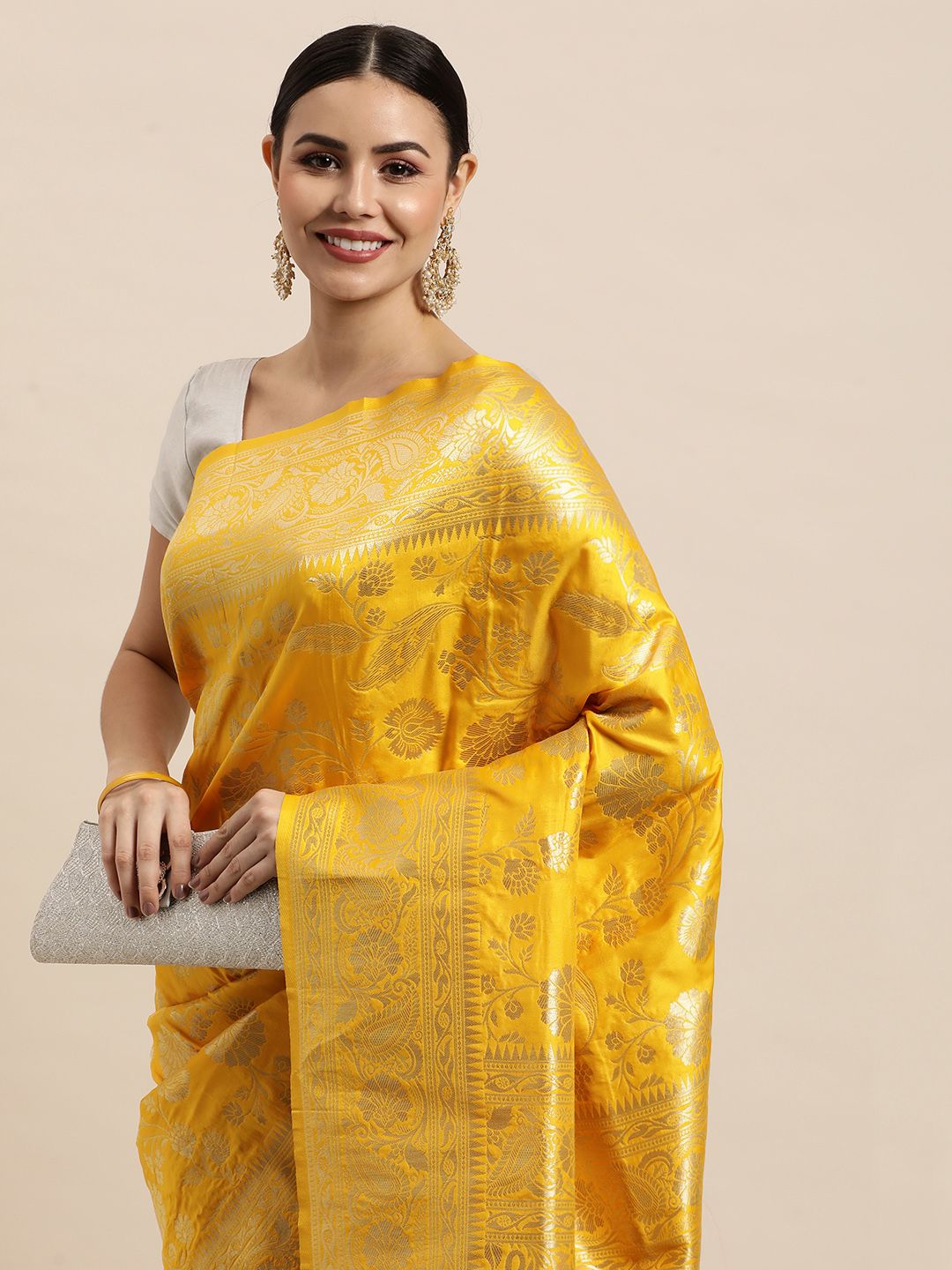 Yellow Colour Silk banarasi sarees for women