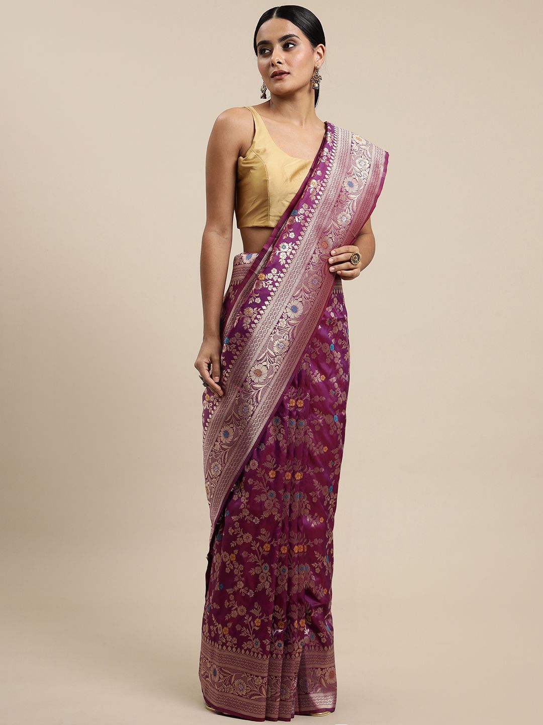 Purple Color Soft Silk Banarasi Saree Gorgeous Meenakari Design And Pallu