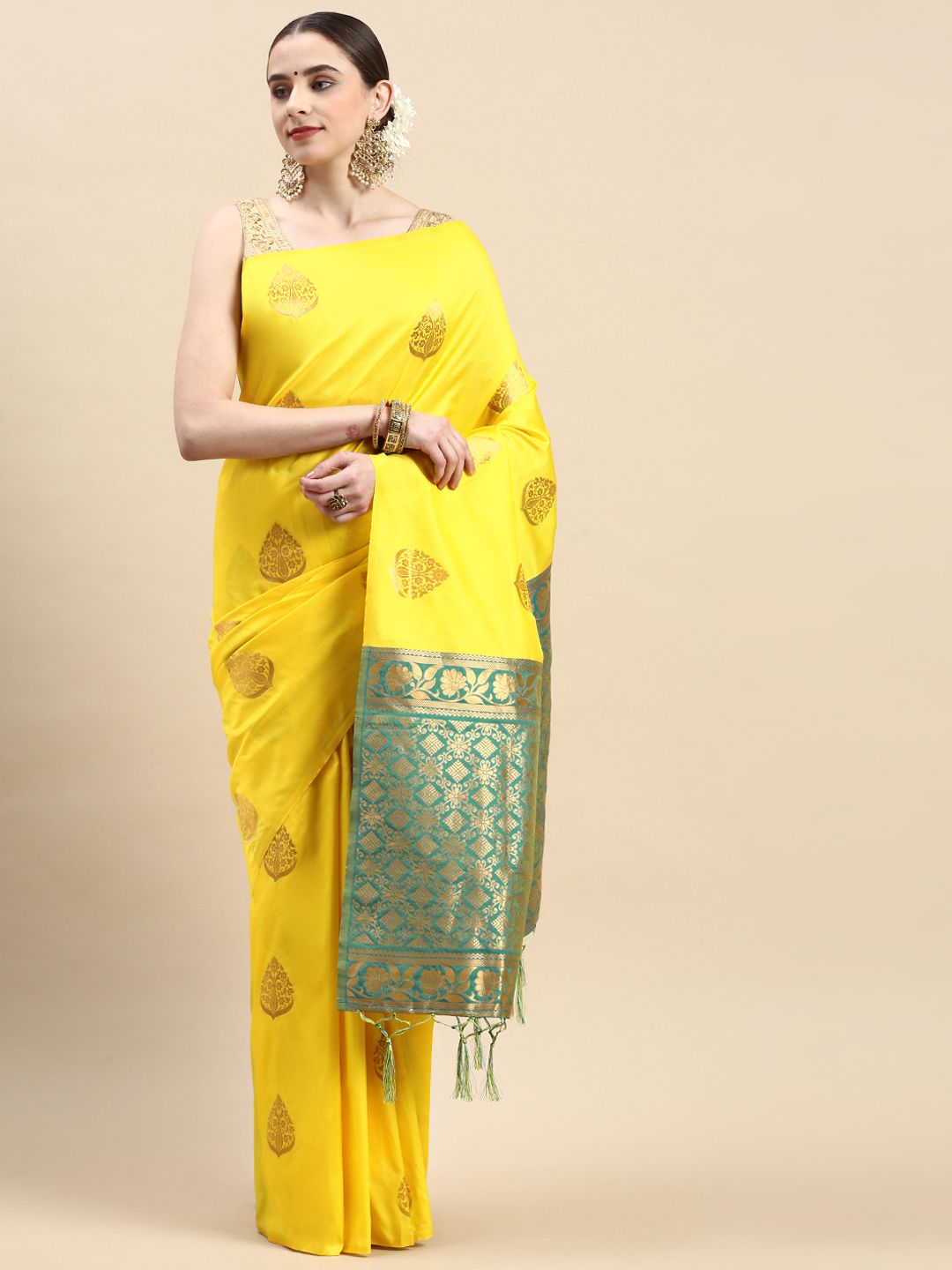 Lemon yellow Traditional Banarasi Silk Sarees