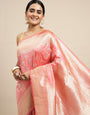 Peach Color Handloom Designer Banarasi Silk Saree and Beautiful Designer Silver and Gold Zari Work saree