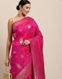 Pink Color Exclusive Banarasi Saree Design Silver and Gold Zari Weaving Work with Designer pallu