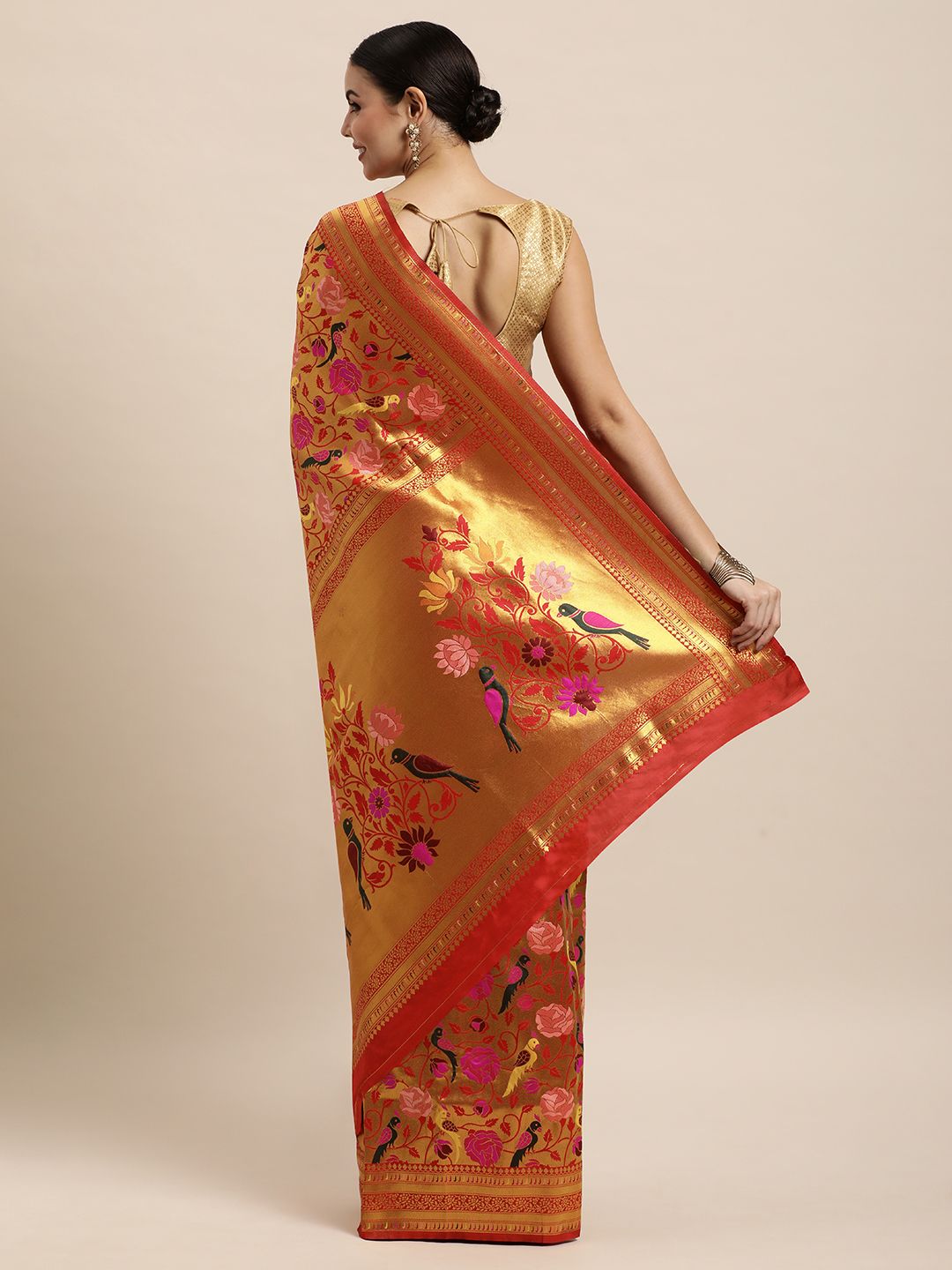 Red Color Pure Paithani Silk Saree-Latest Paithani Bollywood Collecton