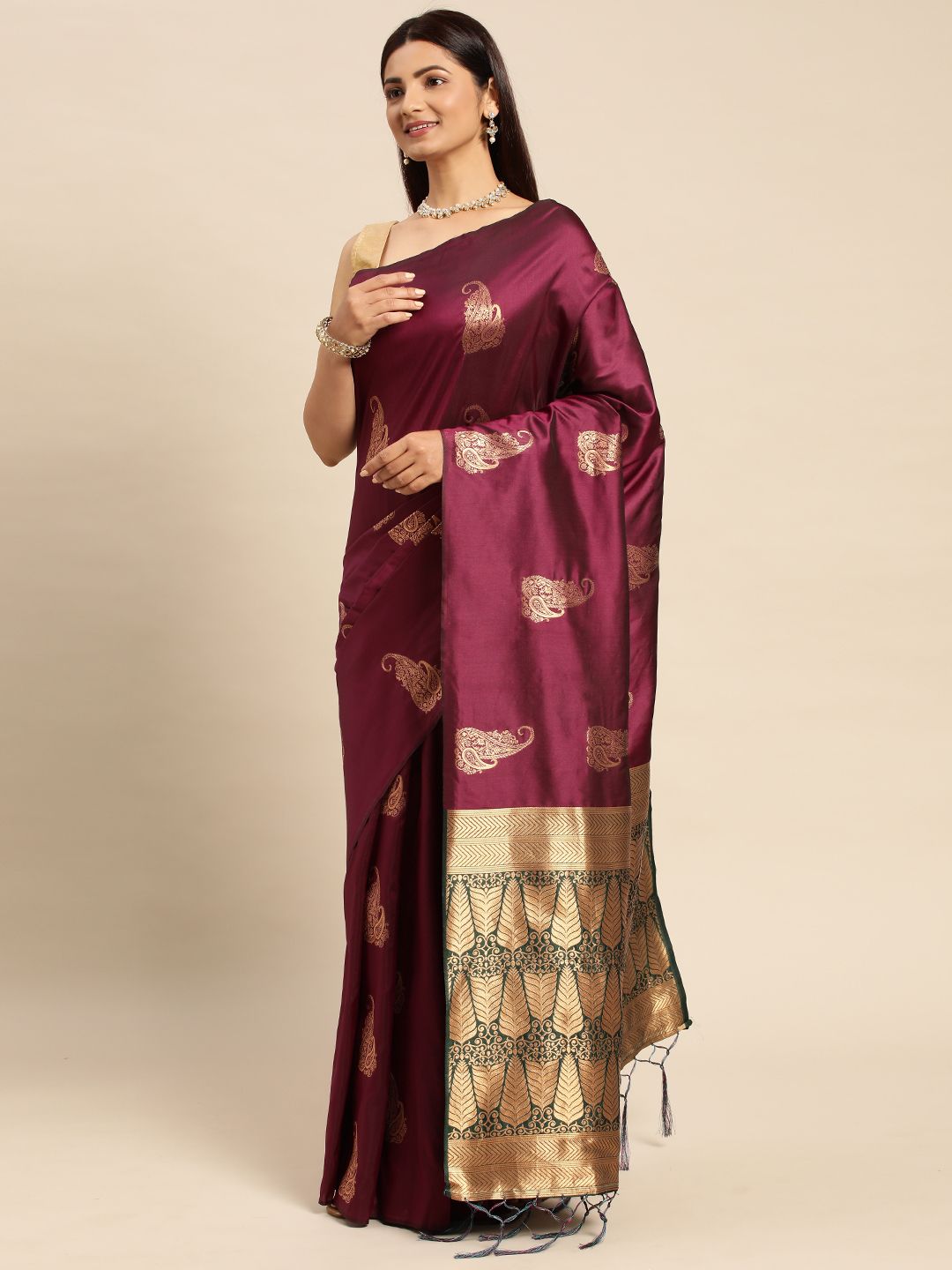 Wine color Indian Silk Sarees