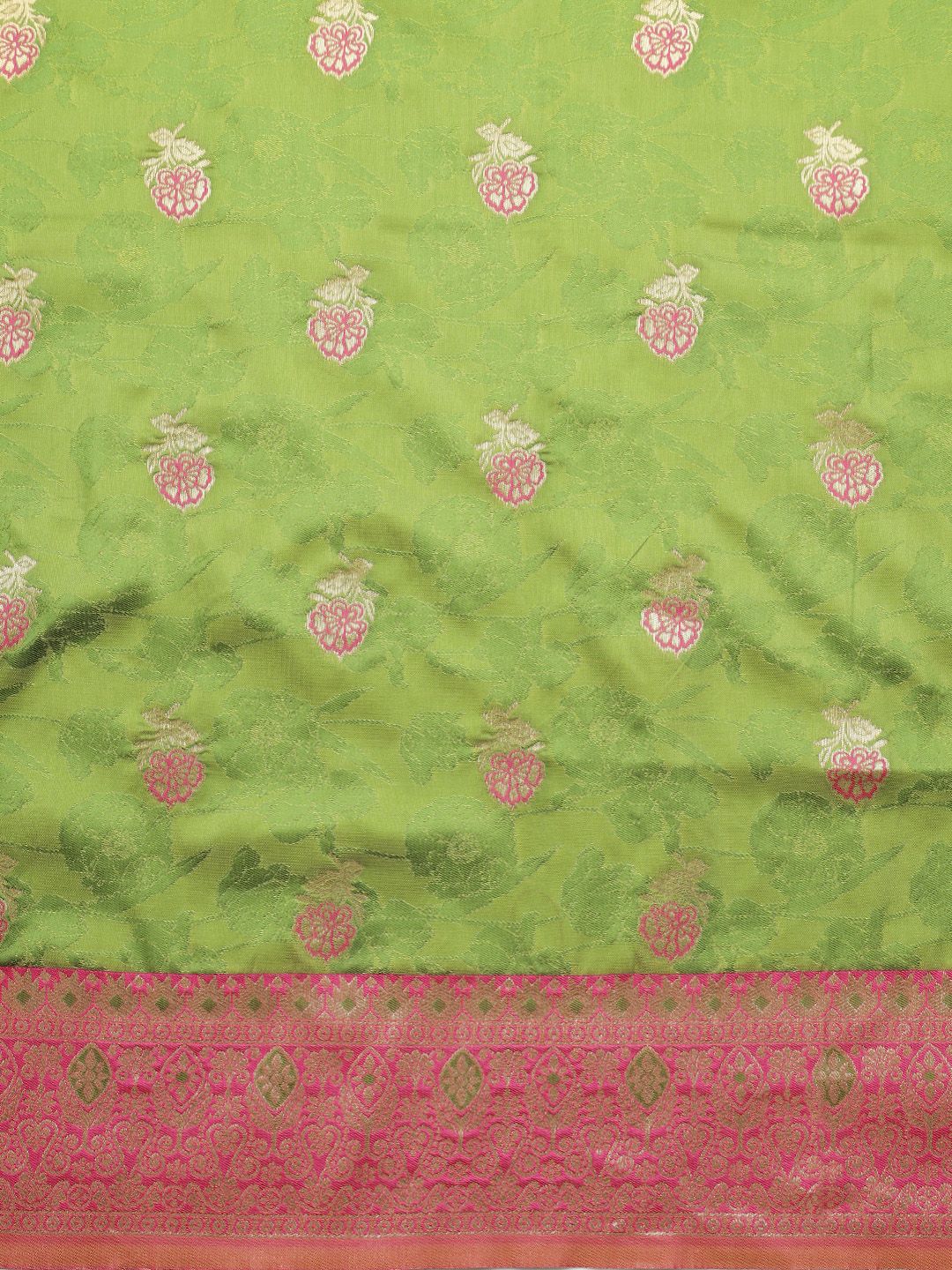 Pista Green Color Heavy Banarasi silk Emboss Saree Gorgeous all over Body Design