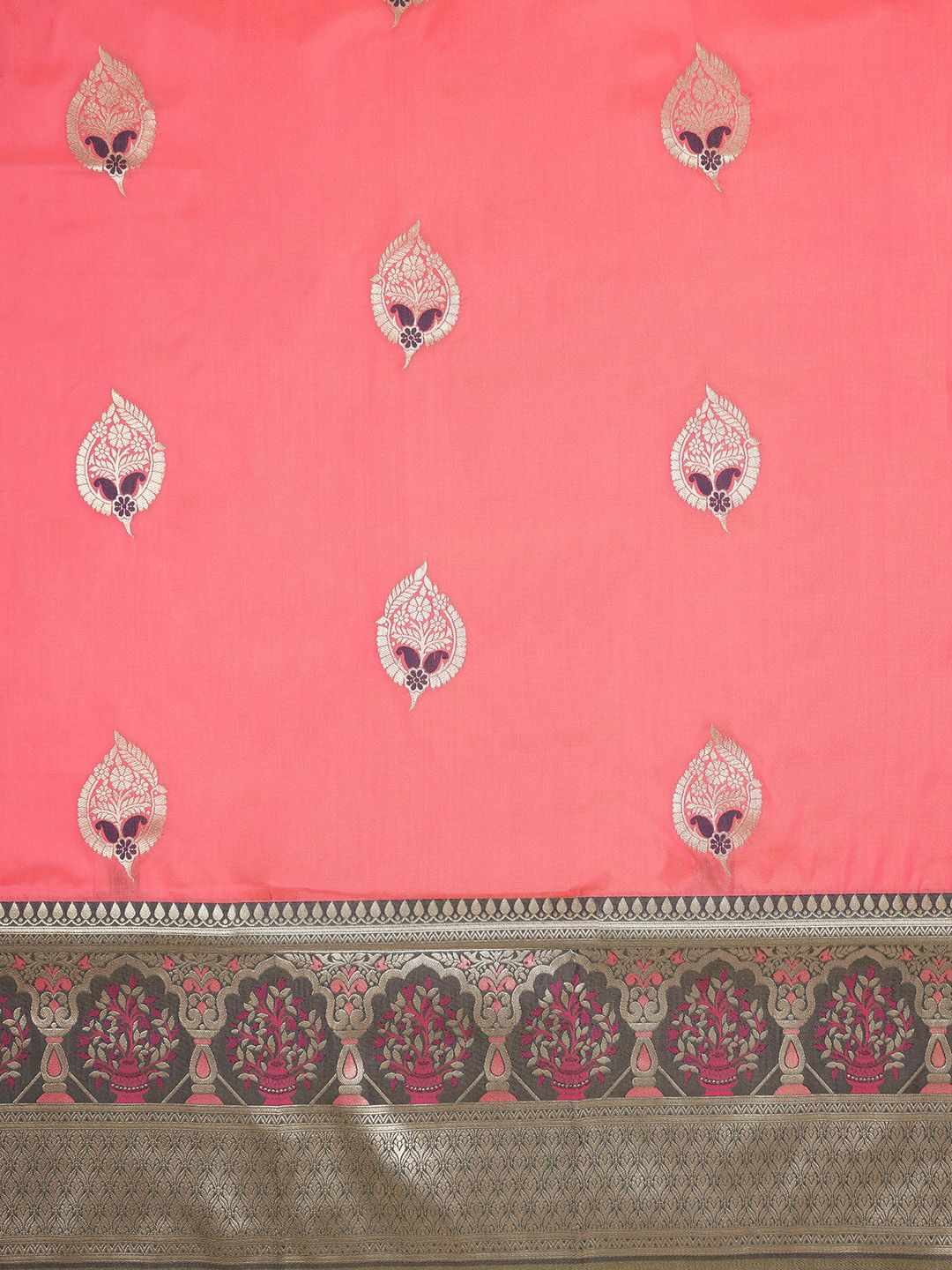 Peach color soft banarasi silk saree with zari weaving work