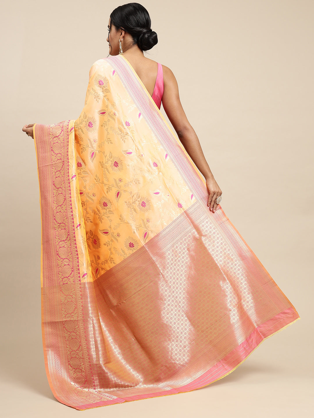 Cream  color Designer Banarasi silk saree with meenkari work design