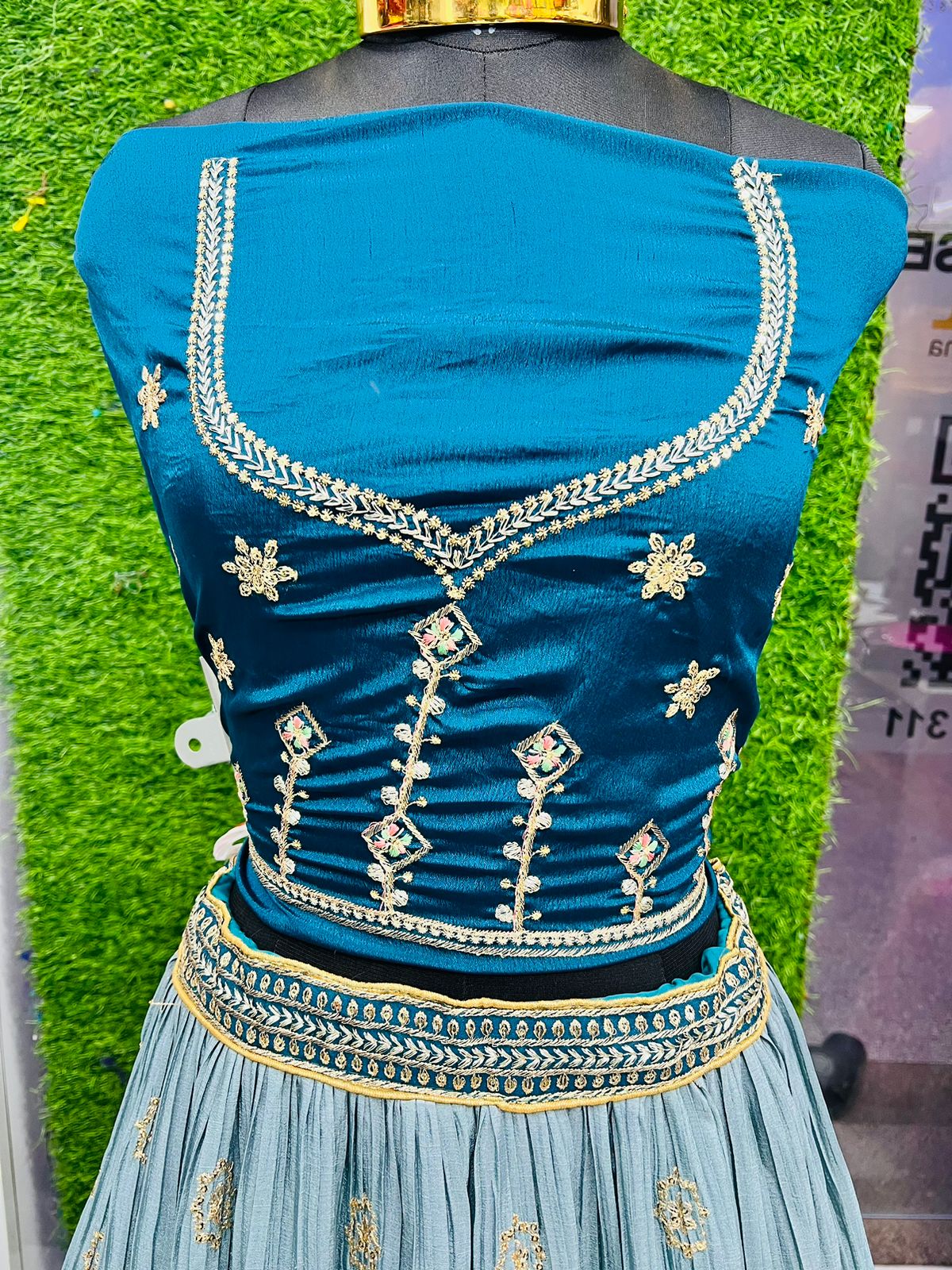 sky blue color embroidery designer semi stiched lehenga for wedding festival