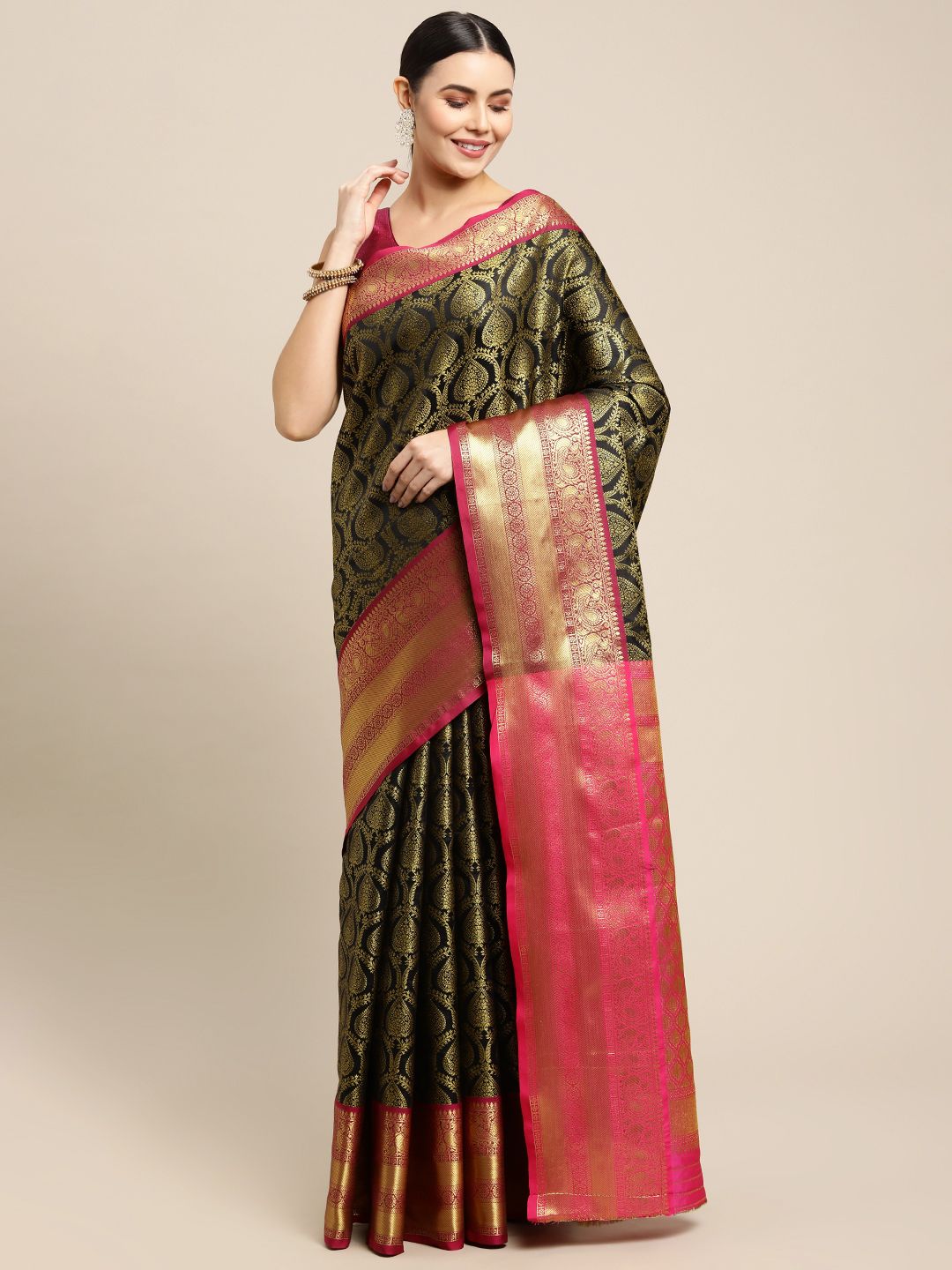 Black Color Exquisite Pattu Kanchipuram saree with Allover zari weaving saree