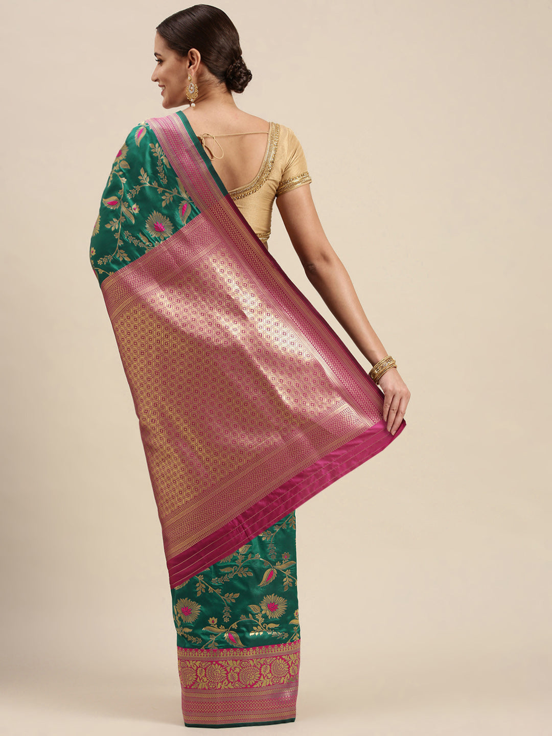 steel Rama color Designer Banarasi silk saree with meenkari work design