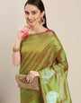 Pista green color designer linen silk saree
