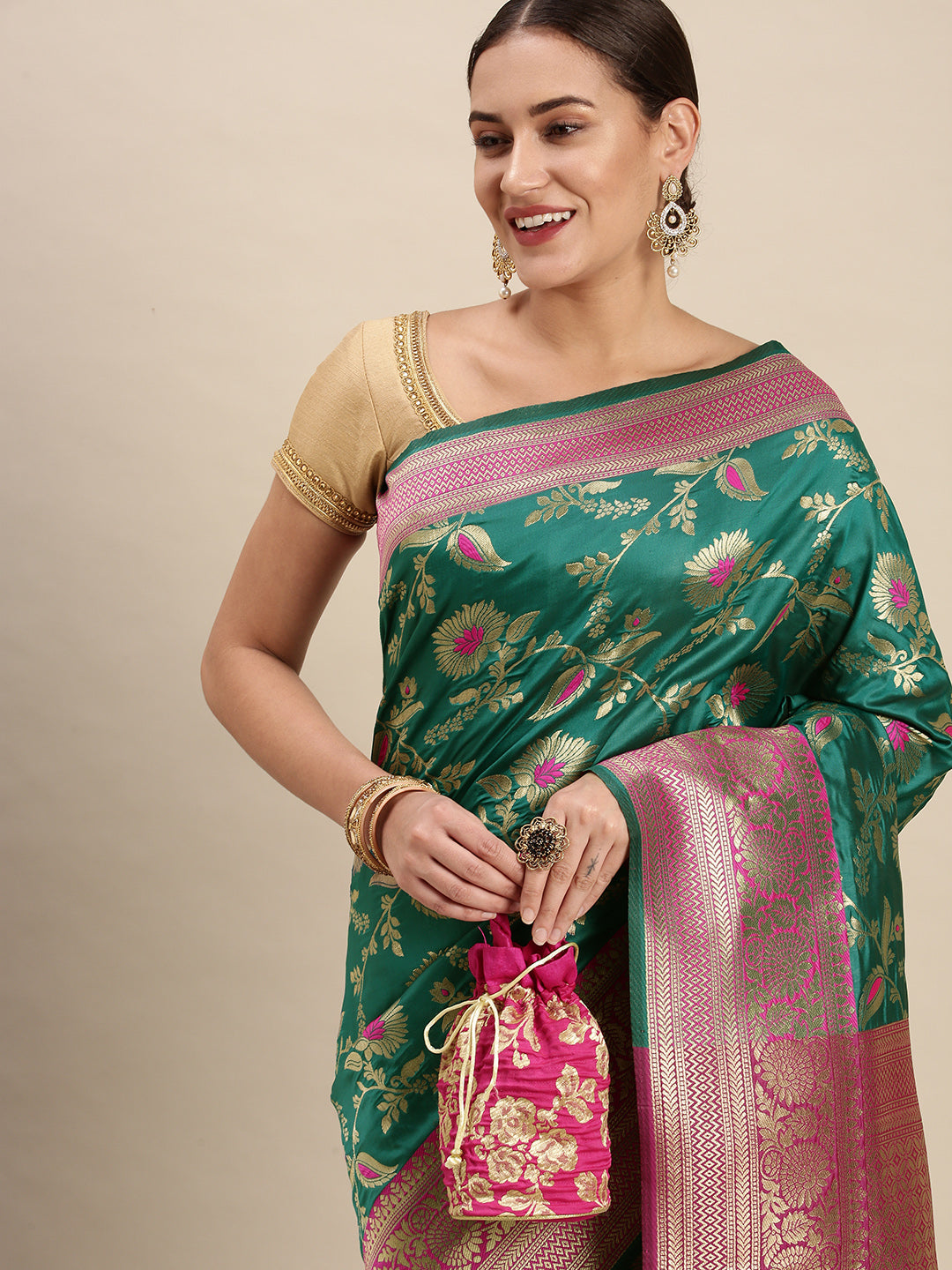 steel Rama color Designer Banarasi silk saree with meenkari work design