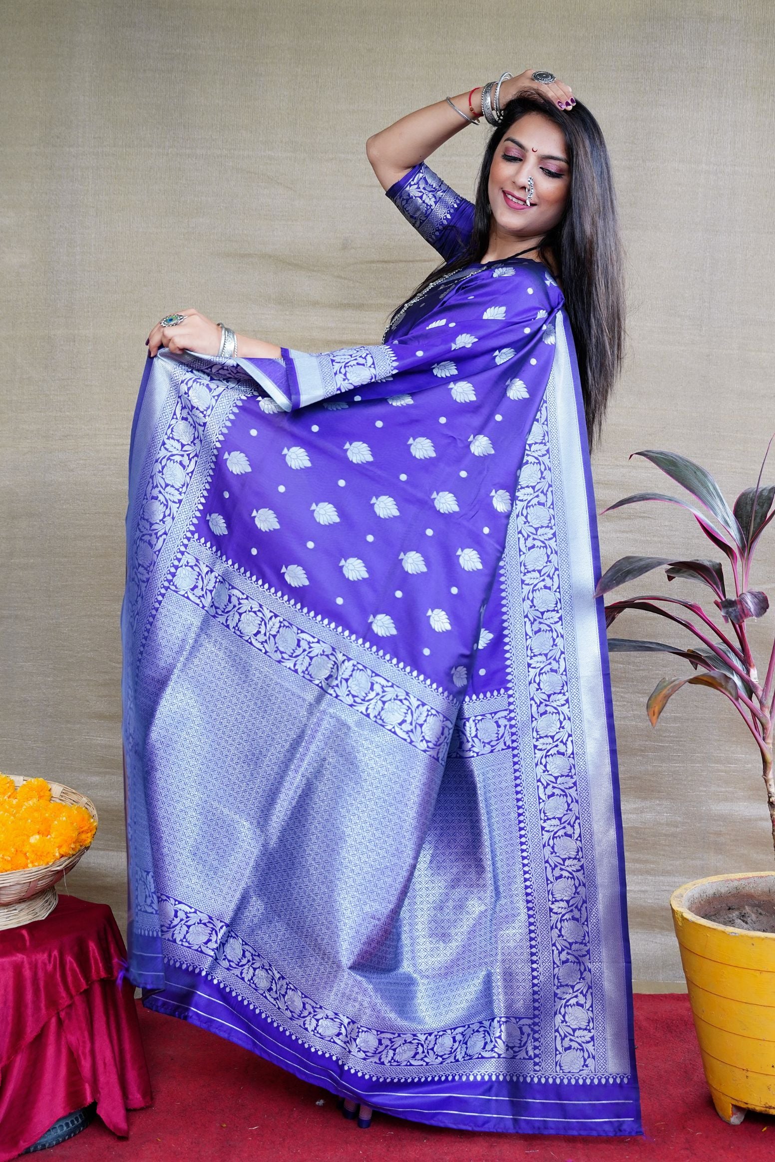 Purpal Soft Silk Latest Banarasi Saree and Silver Zari Weaving With Blouse